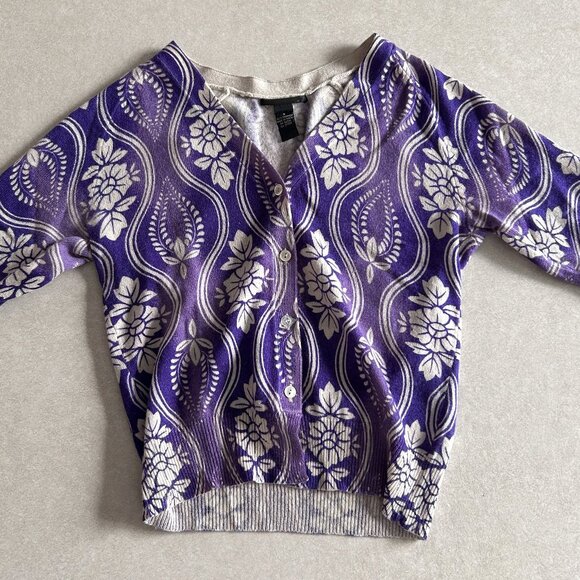 2000s Purple Floral Cashmere Cardigan ASO Alex Russo - Picture 3 of 10